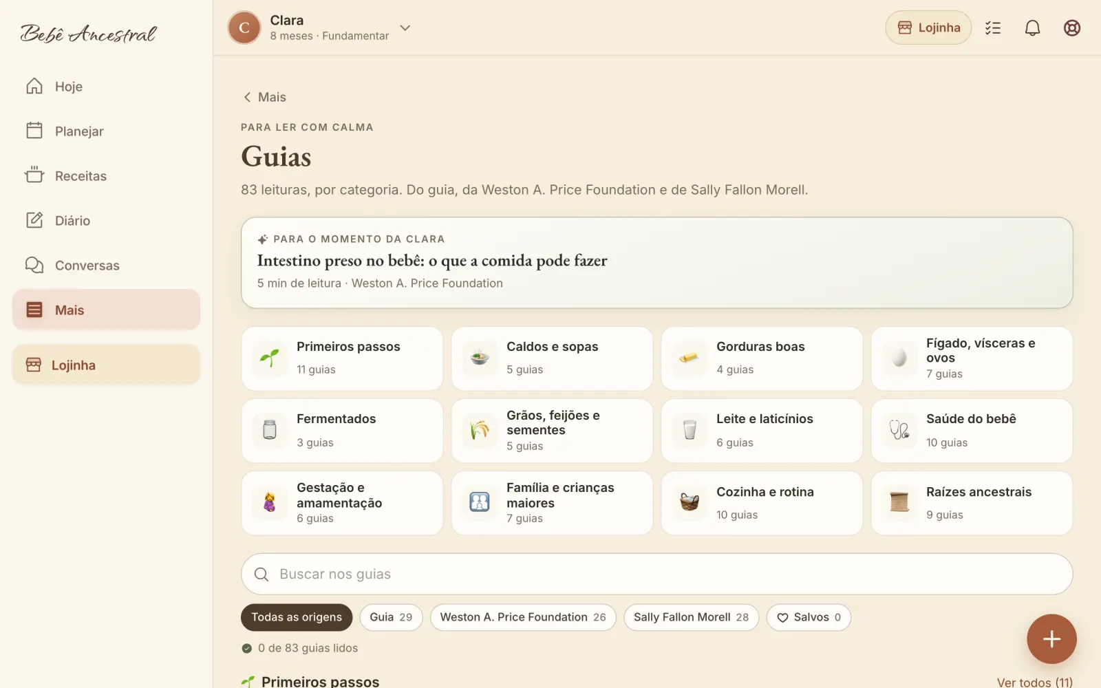 Os guias no computador, com as 12 categorias
