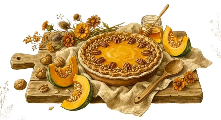 Ilustração: Torta de abóbora com nozes