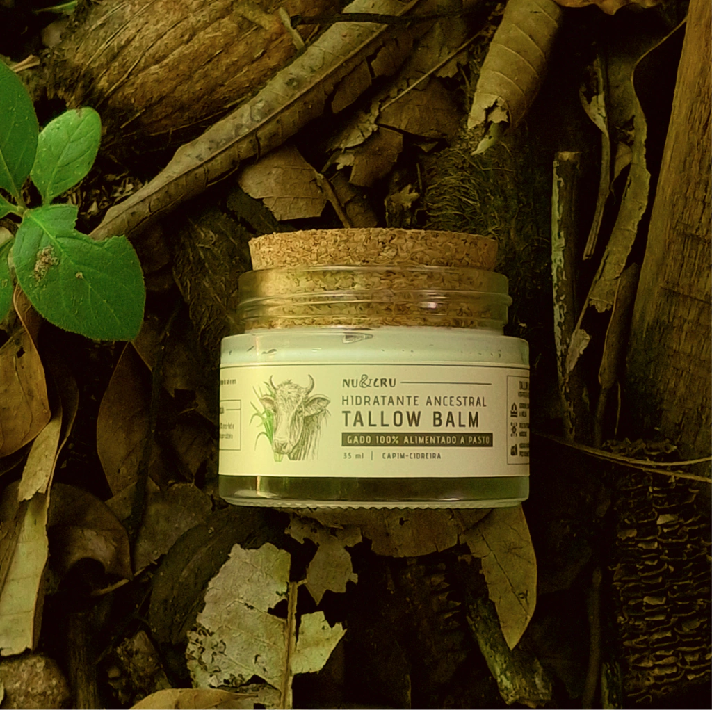 Pote de vidro de Tallow Balm Nu&Cru Capim-cidreira, com tampa de cortiça