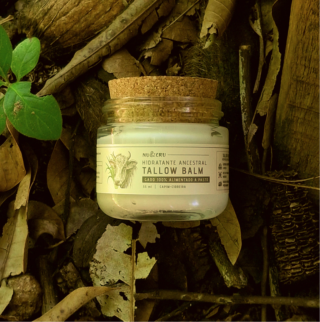 Pote de vidro de Tallow Balm Nu&Cru Capim-cidreira, com tampa de cortiça