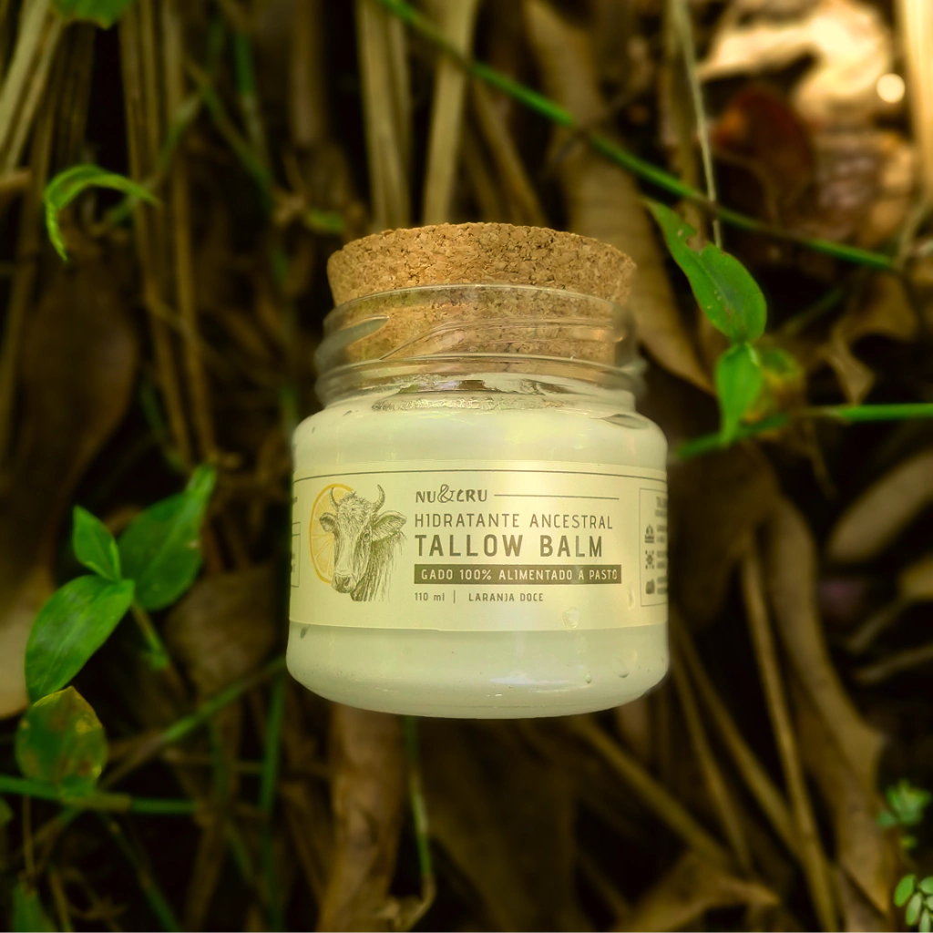 Pote de vidro de Tallow Balm Nu&Cru Laranja, com tampa de cortiça
